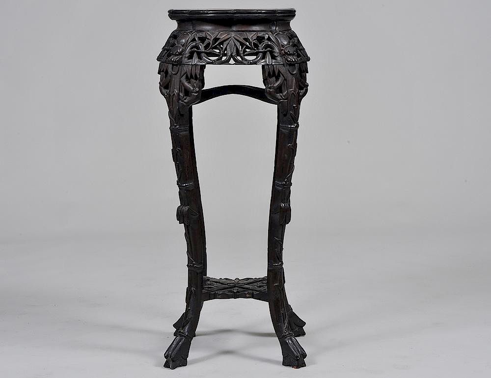 Appraisal: CARVED HARDWOOD PEDESTAL Chinese The marble inset scalloped top above