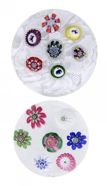 Appraisal: A BACCARAT SCATTERED MILLEFIORE MINIATURE PAPERWEIGHT AND A CLICHY SPACED