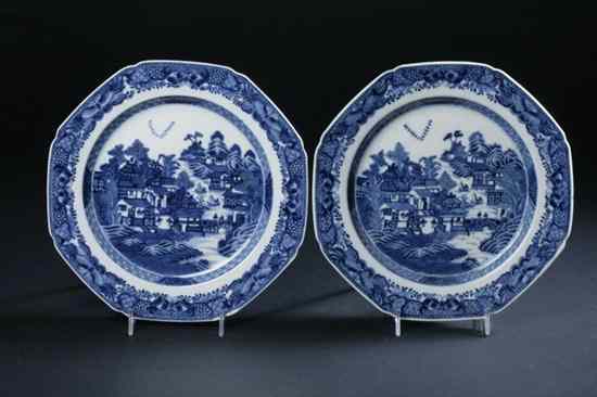 Appraisal: PAIR CHINESE NANKING BLUE AND WHITE PORCELAIN HEXAGONAL PLATES th