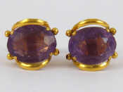 Appraisal: A pair of yellow metal tests carat gold amethyst earrings