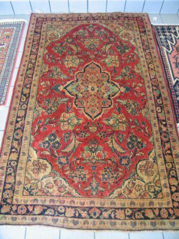 Appraisal: Mahal Persian Handmade Rug rich floral design salmon field '