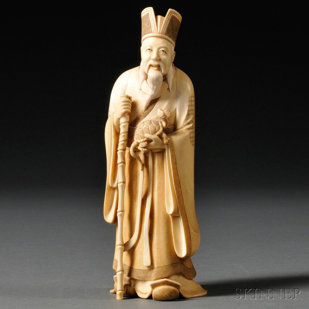 Appraisal: Ivory Carving of a Daoist Immortal China holding a turtle