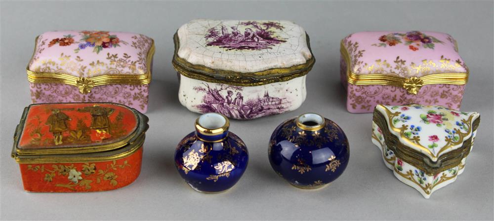 Appraisal: FIVE GILT-METAL-MOUNTED FRENCH BOXES including two mauve ground Limoges with