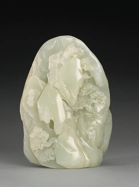 Appraisal: A pale greenish white jade landscape boulder th Century Of