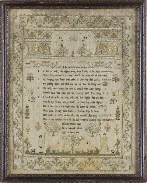 Appraisal: English Sampler Leacock School Elizabeth Philpot's sampler on very fine