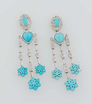 Appraisal: A Pair of Diamond and Turquoise Earrings k white gold