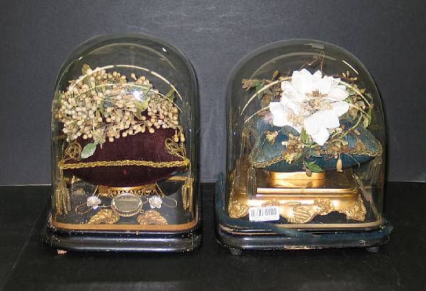 Appraisal: Two Victorian silk and wax floral displays late th century