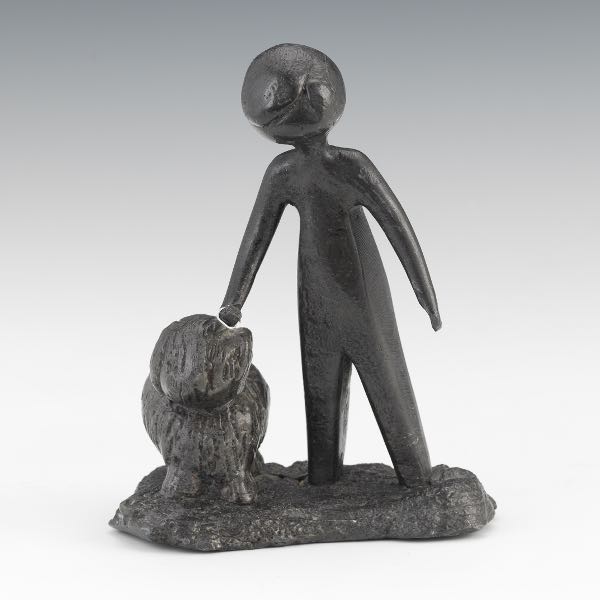 Appraisal: WHITE METAL FIGURINE OF MAN WITH DOG x x Cast