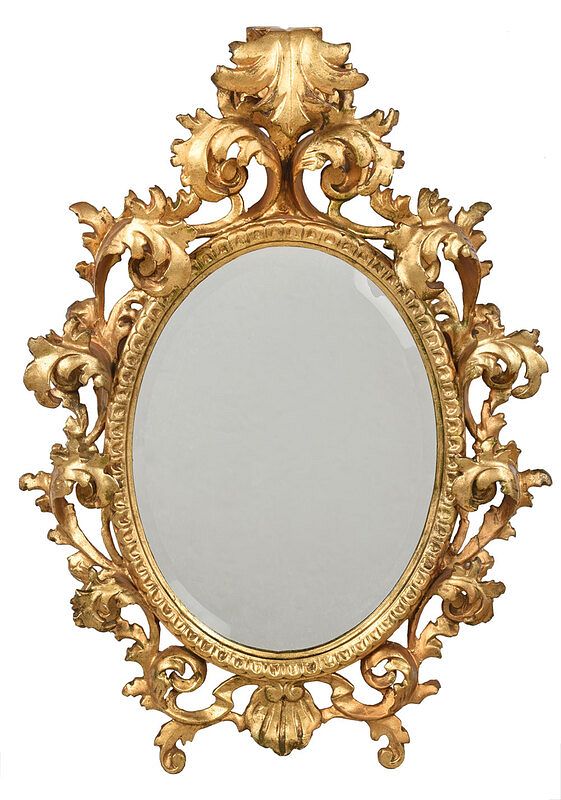 Appraisal: Florentine Rococo Style Giltwood Oval Mirror Italian th century elaborately