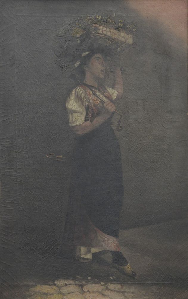 Appraisal: A Rolli th Century Flower Seller Merchant Girl oil on