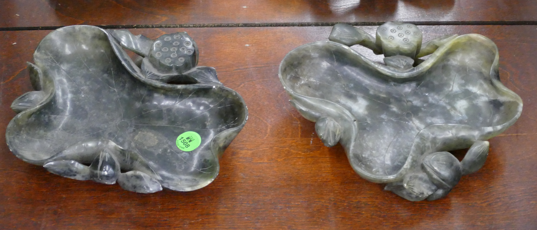 Appraisal: pc Old Chinese Lotus Soapstone Brush Washers '' Approx