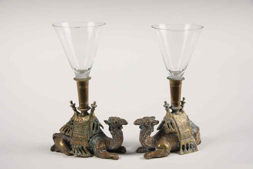 Appraisal: PAIR BRASS FIGURAL CORDIALS - Pair English Brass Based Cordial