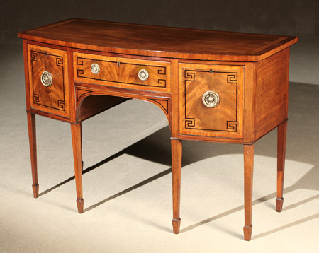 Appraisal: George III Ebonized Wood Inlaid Mahogany Demilune Sideboard Circa Having