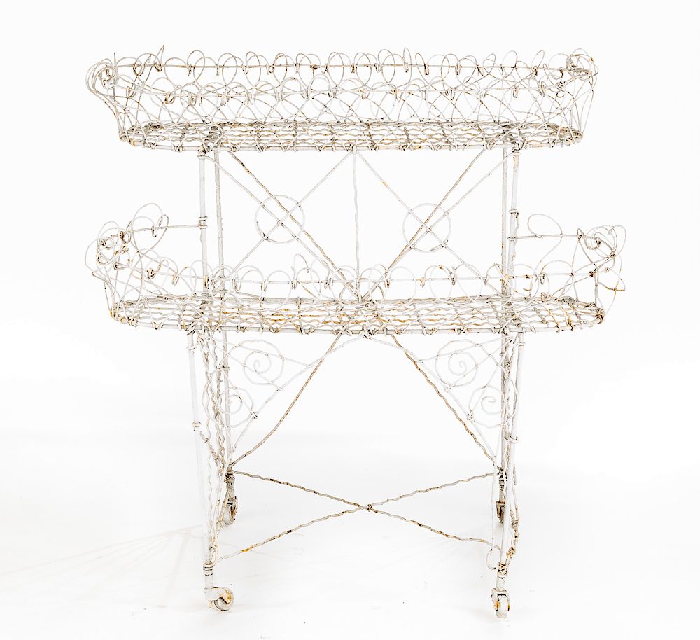 Appraisal: Victorian White Wire Plant Stand DESCRIPTION Victorian white painted wire