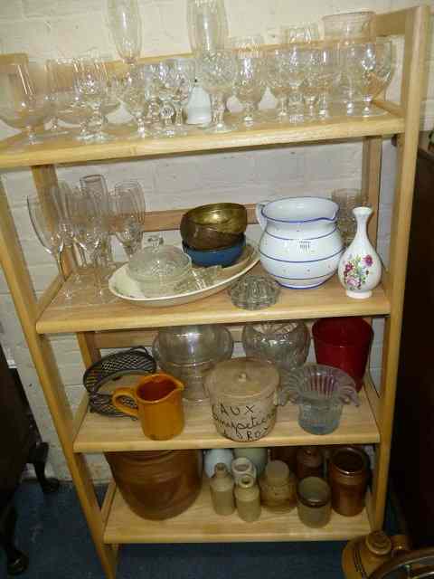 Appraisal: A QUANTITY OF VARIOUS CERAMICS and glassware brass dishes stoneware