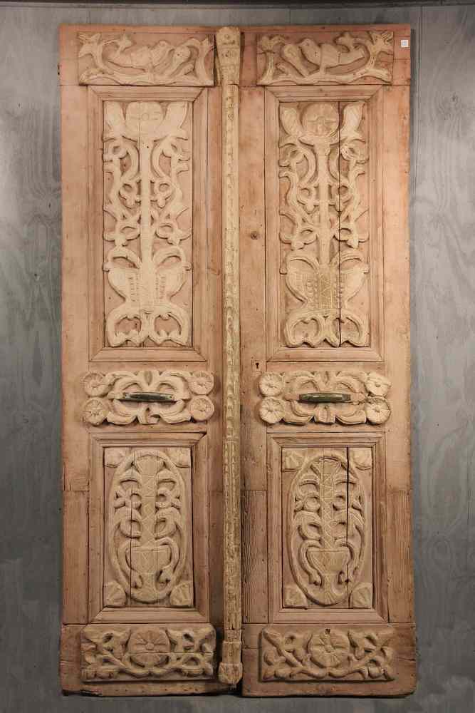 Appraisal: PAIR HINDU TEMPLE DOORS - Pair of Painted Wood Continental