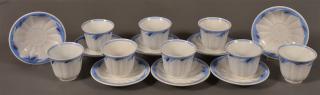 Appraisal: Ironstone Blue Wheat Pattern Cups Saucers Set of Eight Ironstone