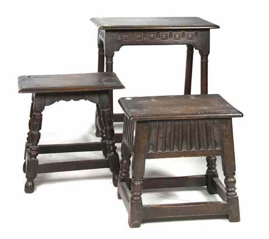 Appraisal: A Jacobean Revival Oak Stool having a rectangular top over