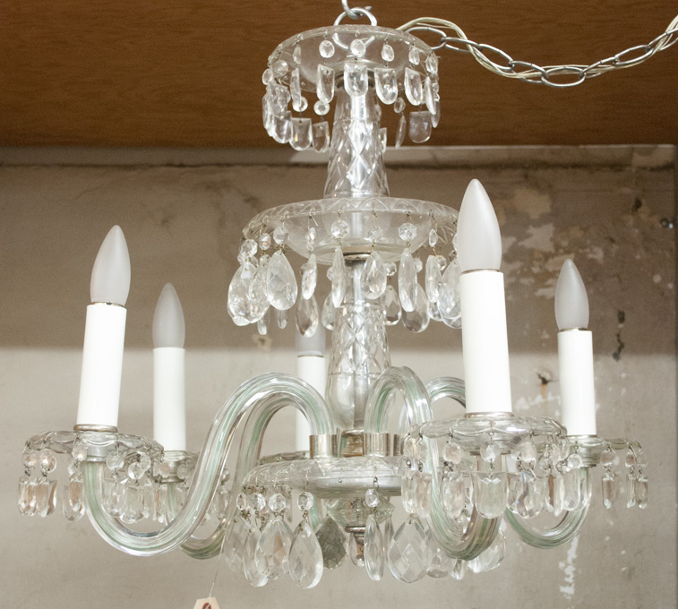 Appraisal: FIVE-LIGHT CRYSTAL CHANDELIER the five candlestick arms and the column