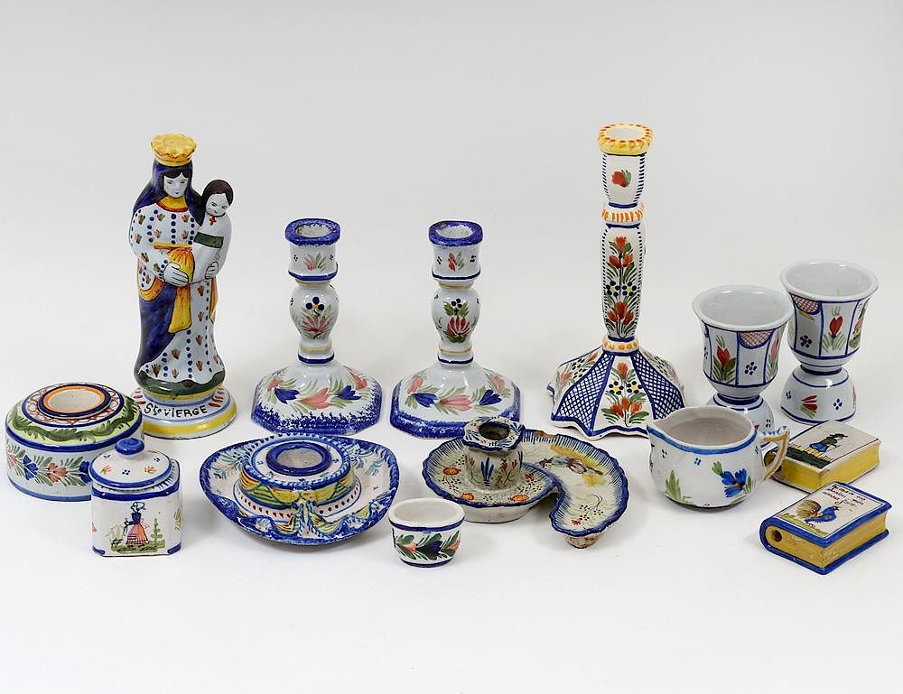 Appraisal: GROUP OF FOURTEEN QUIMPER QUIMPER STYLE FAIENCE ARTICLES French Comprising