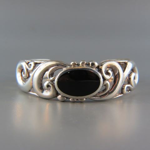 Appraisal: Sterling Silver Onyx Bracelet oval stone in fancy openwork cuff