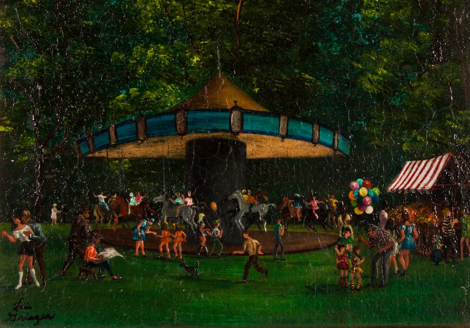 Appraisal: Lois Grieger Carousel oil on masonite American th century Signed