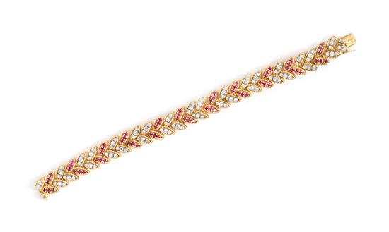 Appraisal: Sale Lot An Karat Yellow Gold Diamond and Ruby Bracelet