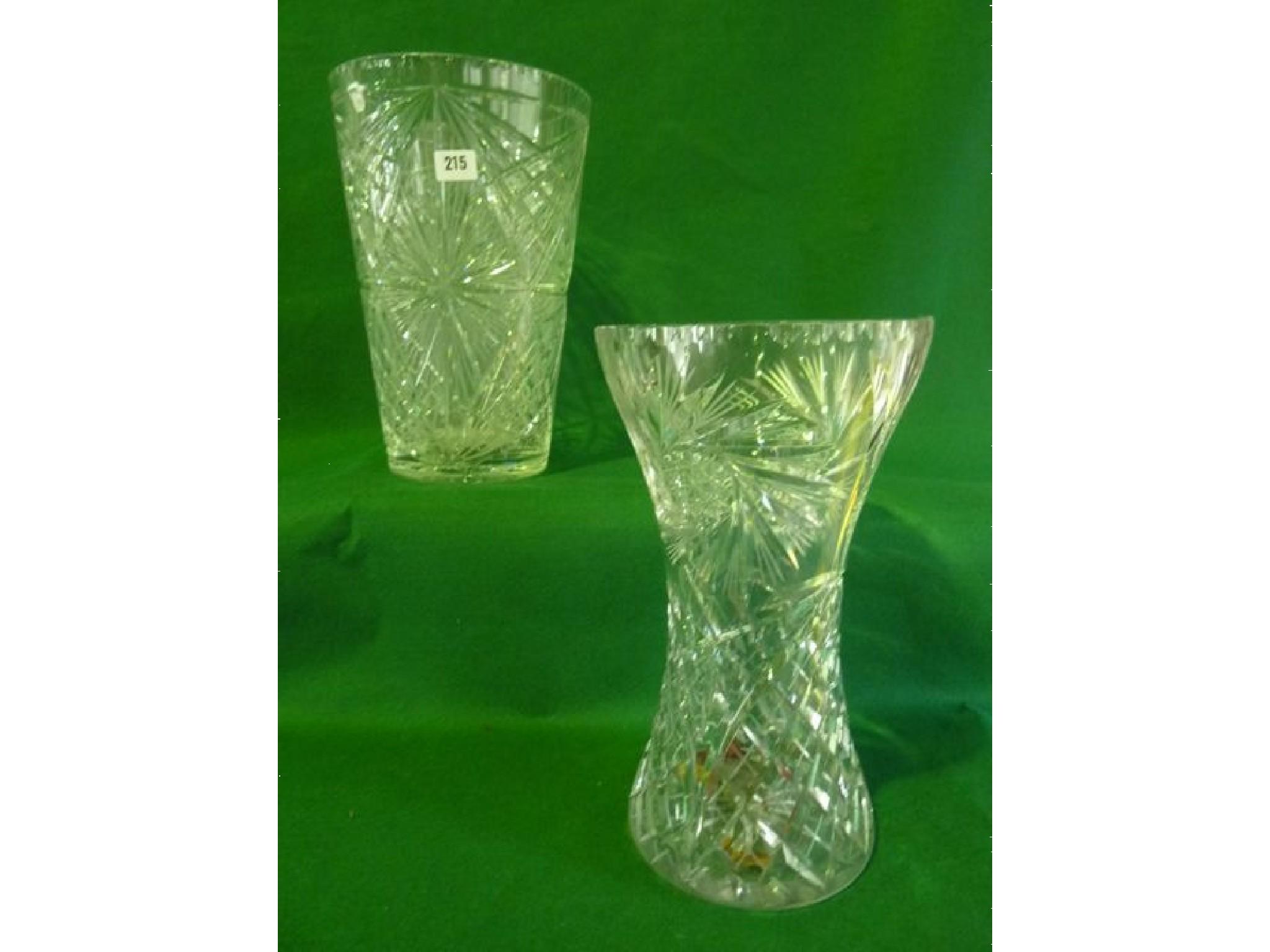 Appraisal: Two substantial well cut crystal glass flower vases cm high