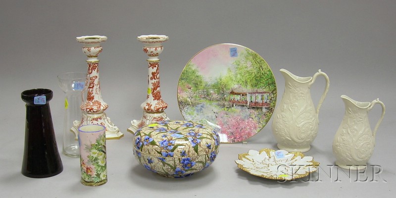 Appraisal: Ten Assorted Decorated Ceramic and Glass Articles a pair of