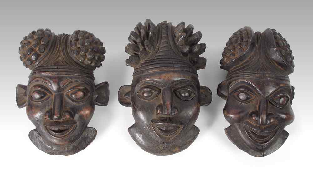 Appraisal: CARVED AFRICAN BAMELEKE MASKS LBS LBS LBS '' x ''