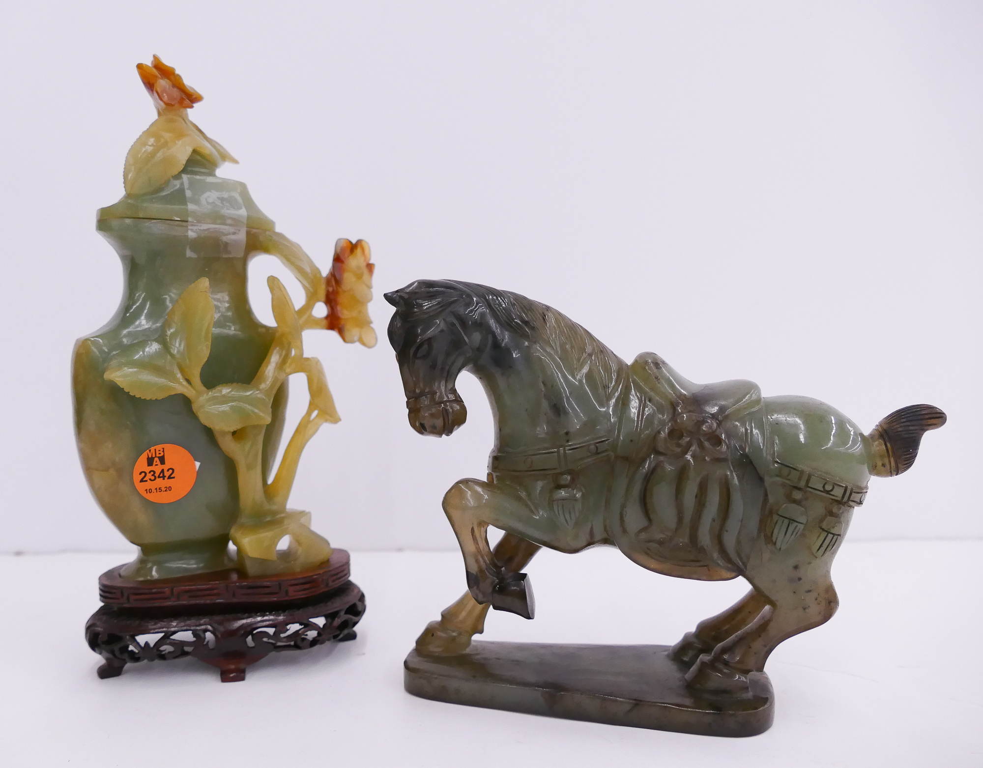 Appraisal: pc Chinese Jade Covered Vase Horse Figure- '' and ''