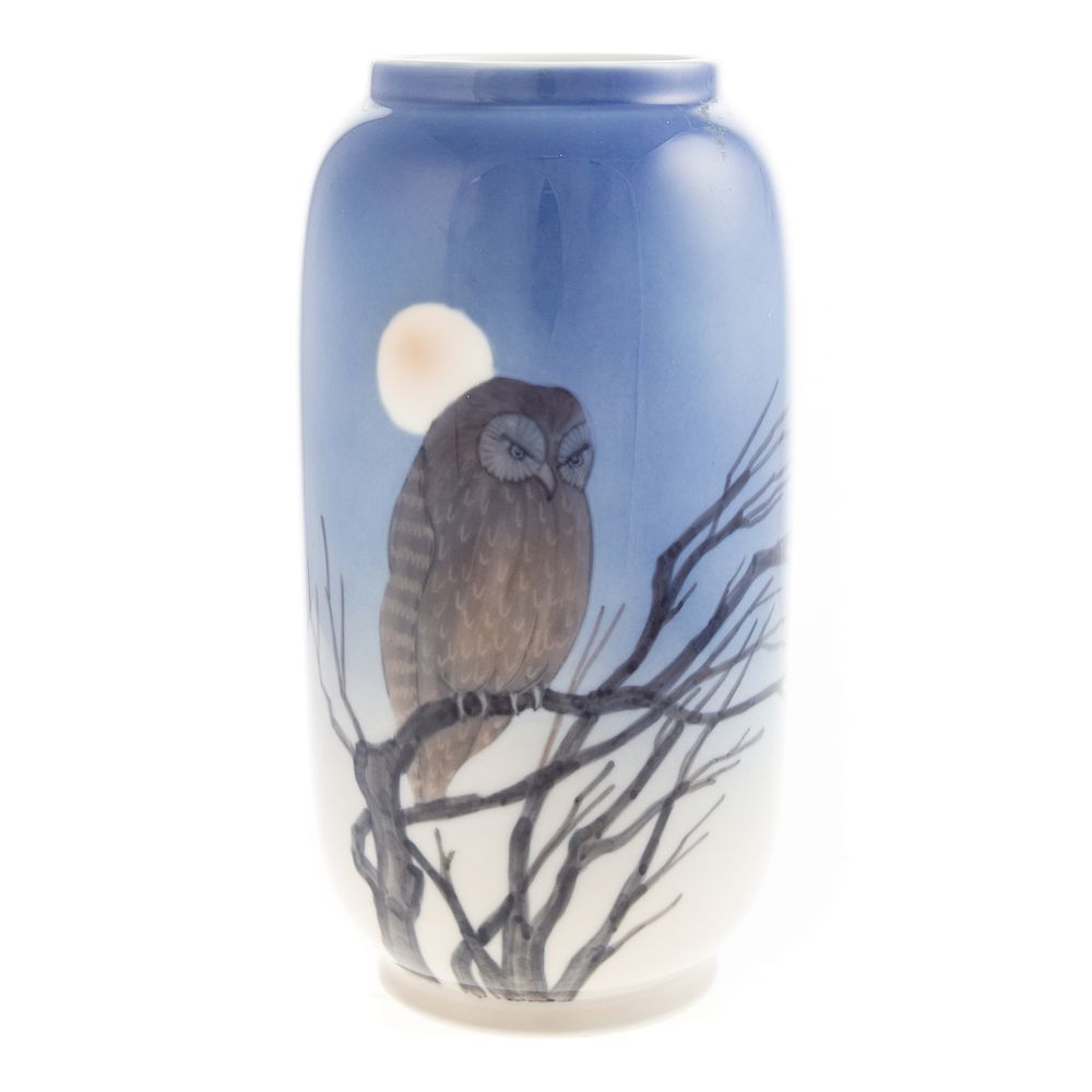 Appraisal: Royal Copenhagen Porcelain Owl Vase Decorated with owl in bare