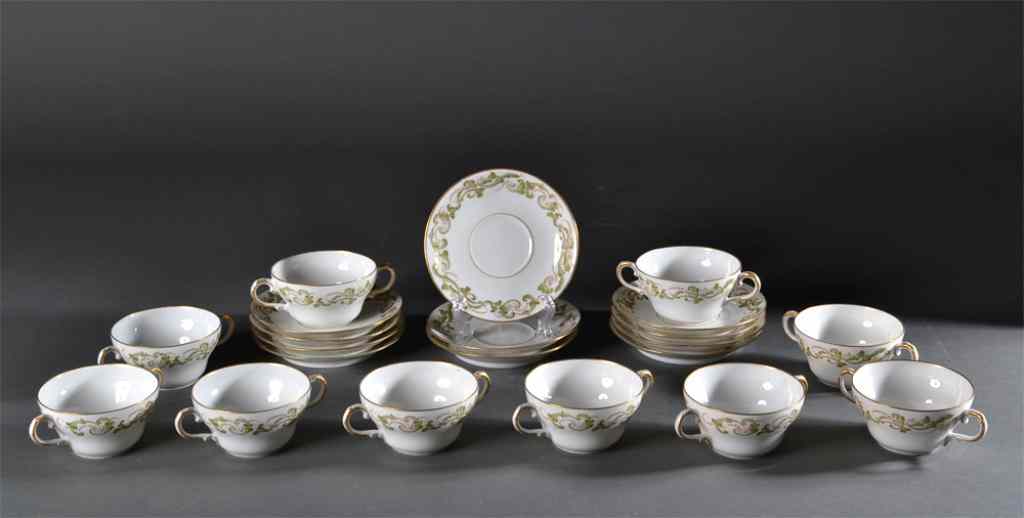 Appraisal: Pieces Limoges Bullion Cups SaucersMarked for Theodore Haviland Limoges France