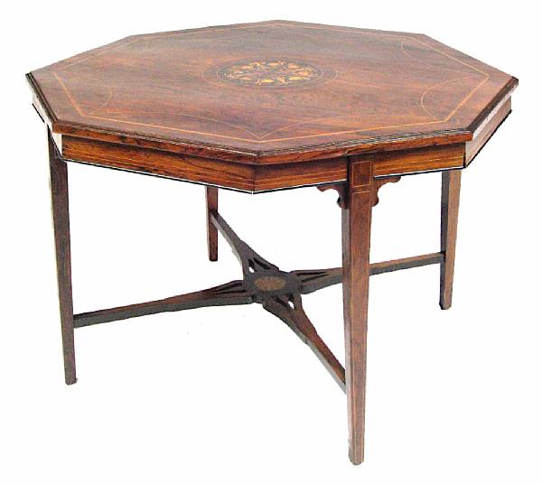 Appraisal: An English rosewood inlaid center table height in width in