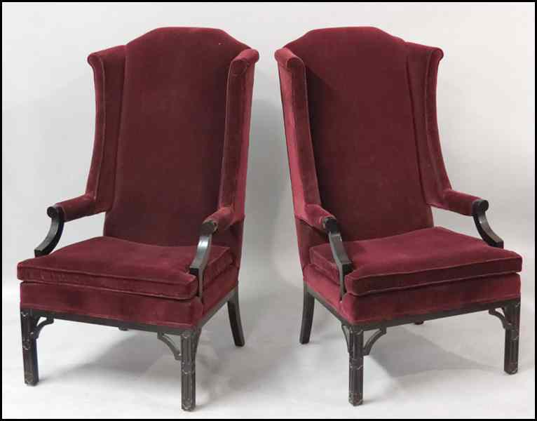 Appraisal: PAIR OF ERWIN-LAMBETH VELVET UPHOLSTERED HIGHBACK OPEN ARMCHAIRS H ''