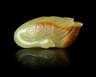 Appraisal: A Carved Yellow Jade Figure of a Duck A Carved