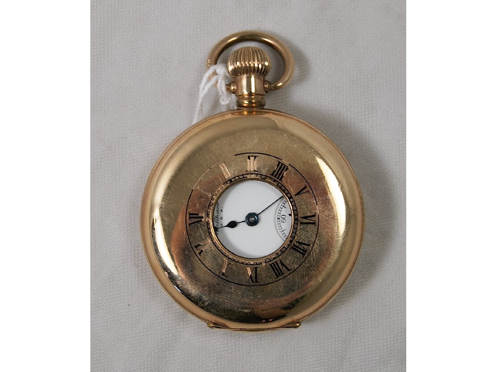 Appraisal: Gentleman's Waltham half-hunter pocket watch in gold plated case