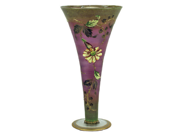 Appraisal: Fantastic tall German art glass vase hand painted and signed