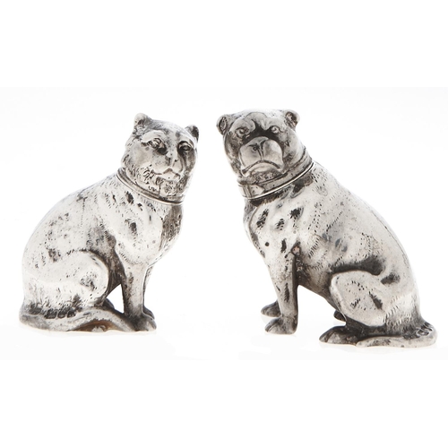 Appraisal: A pair of Victorian silver cat and dog novelty silver