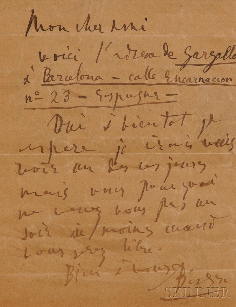 Appraisal: Picasso Pablo - Autograph letter signed one page to Andre