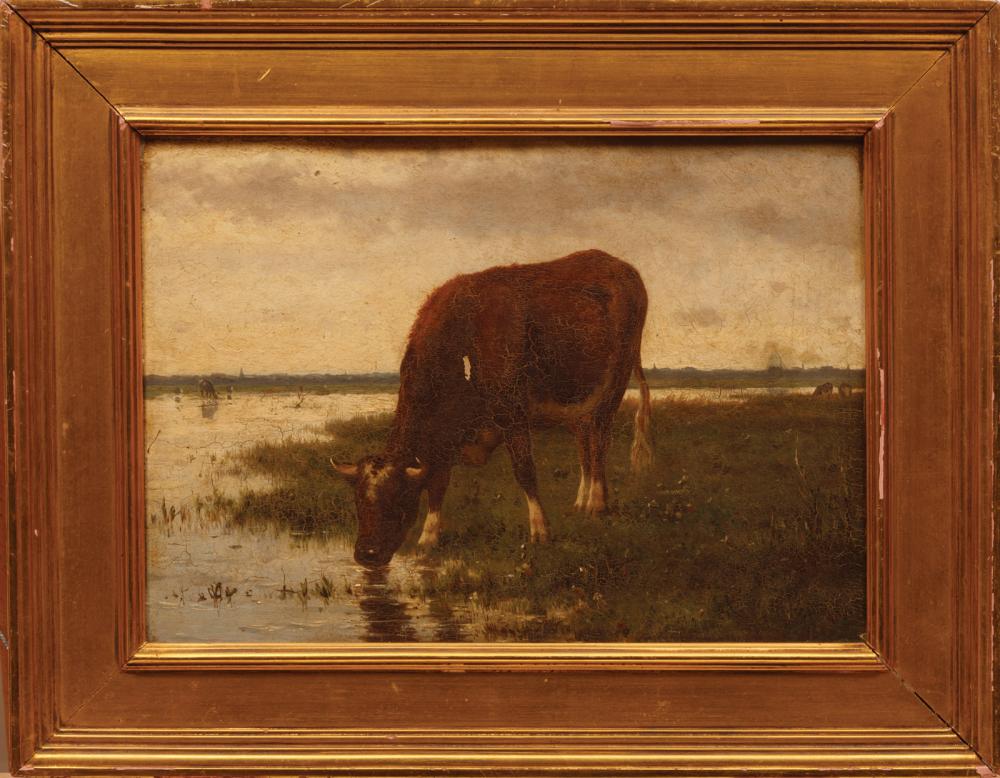 Appraisal: Southern School th c Cow Drinking at Stream oil on