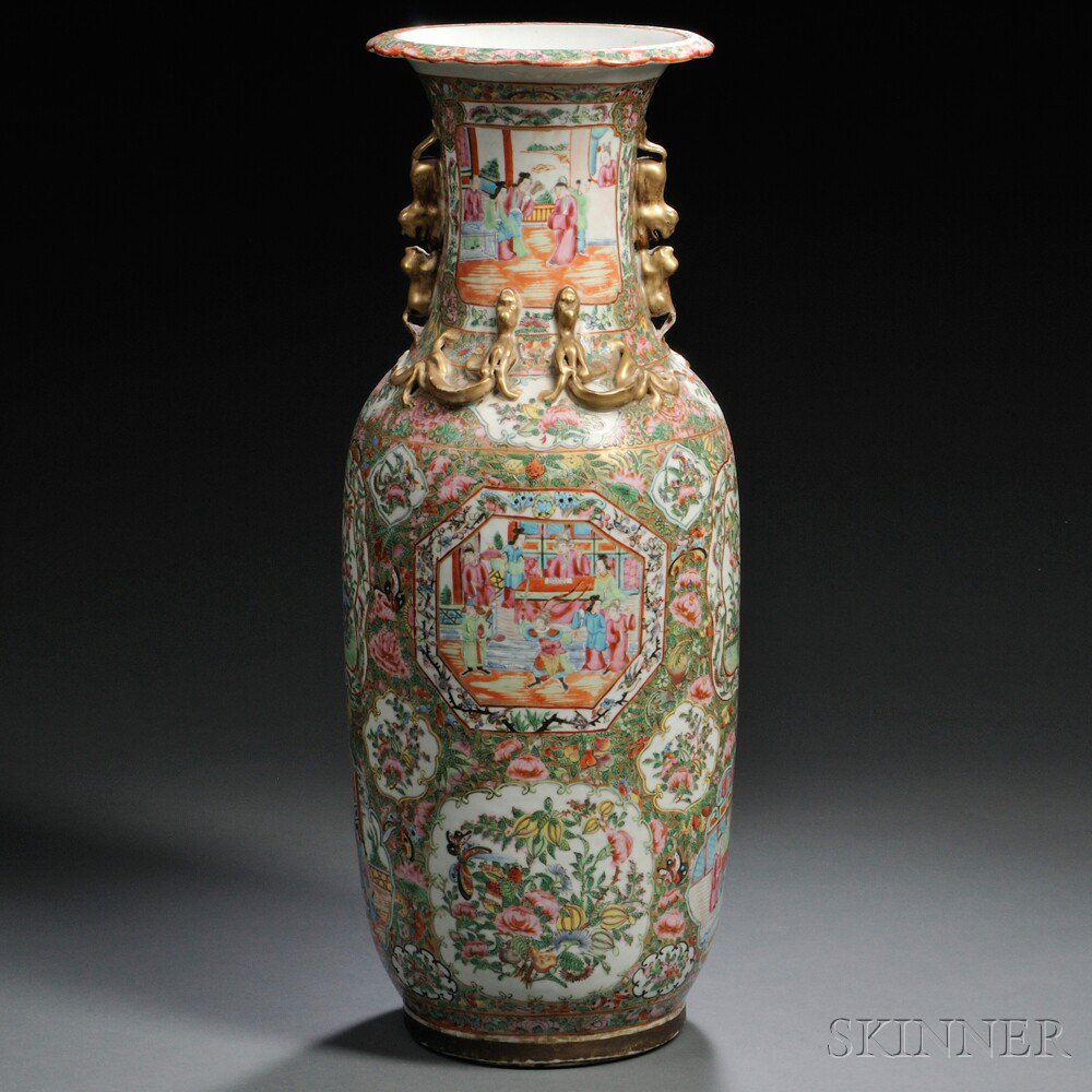 Appraisal: Chinese Export Porcelain Rose Mandarin Vase th century the baluster