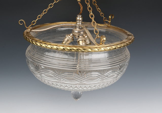 Appraisal: A CUT GLASS AND GILT BRASS CEILING LIGHT of hobnail