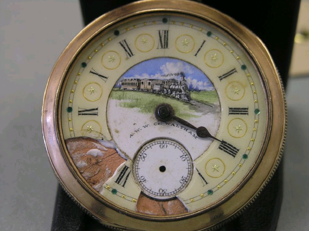 Appraisal: A rare mid th century Waltham pocket watch the centre