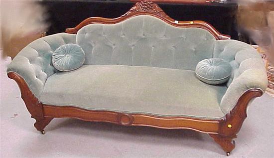 Appraisal: Victorian style sofa pale green velvet upholstery leaf and grape