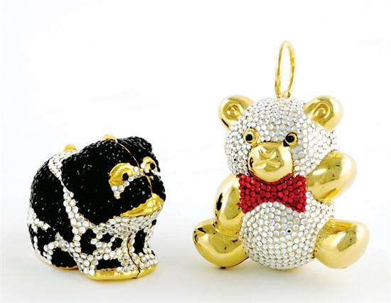 Appraisal: Judith Leiber Teddy Bear charm and Pug pill box crystal-studded