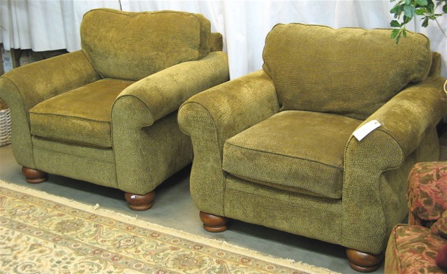 Appraisal: PAIR OF CONTEMPORARY ARMCHAIRS with matching overall brown upholstery