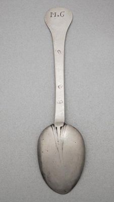 Appraisal: A William III spoon with a rounded terminal scratched 'MG'