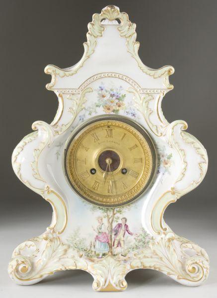 Appraisal: French Transfer Painted Rococo Mantel Clock th century time and