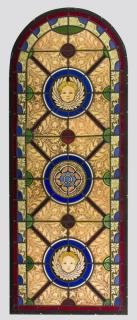 Appraisal: Leaded stained glass panel with cherubs Leaded stained glass panel